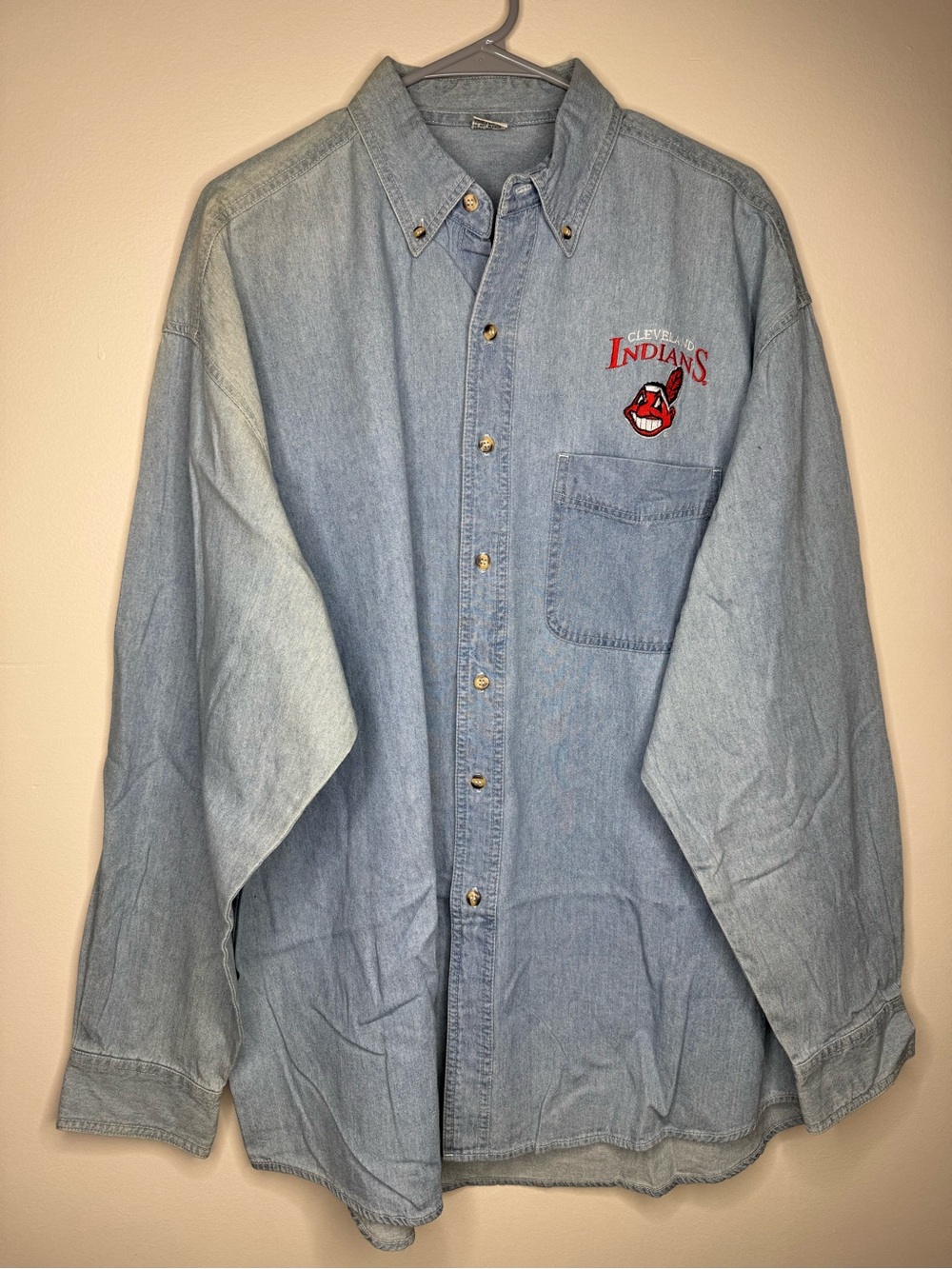 Cleveland Indians Denim Button-Up Shirt - Light Blue